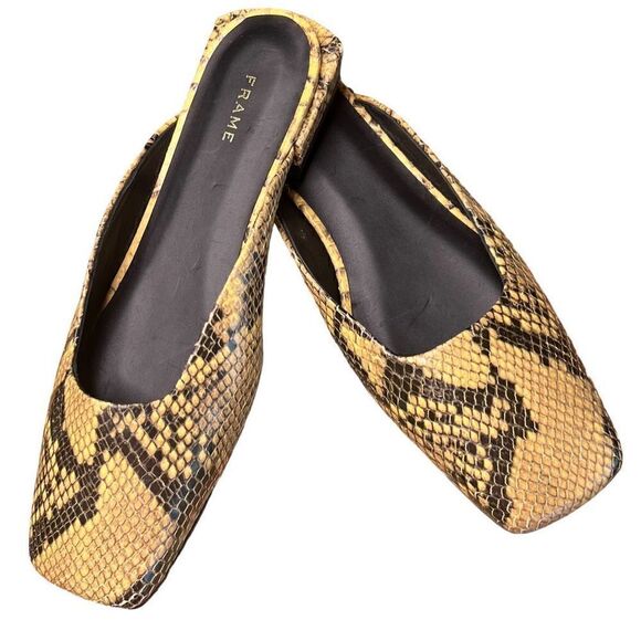 Frame Snakeskin Embossed Flat Slide Leather Mule NWOB Size 37 1/2/ 7 1/2 - Picture 1 of 7